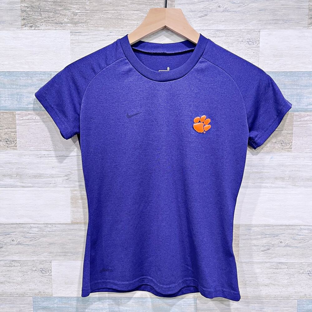 Clemson Tigers Nike FitDry Crewneck Tech Tee Purple Girls Football Small 4-6